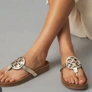 Tory Burch Miller Cloud Gold Metallic Sandals size 8